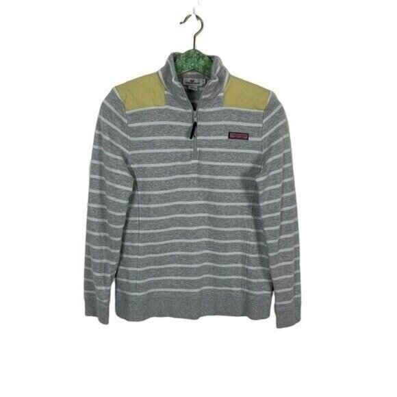 Vineyard Vines Striped Quarter Zip Pullover Sweater Gray Cotton Preppy Small - Picture 1 of 6